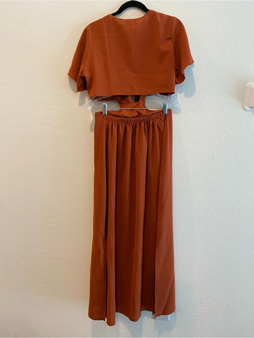 SHEIN Tie-Front Rust Midi Dress - Picture 9 of 10